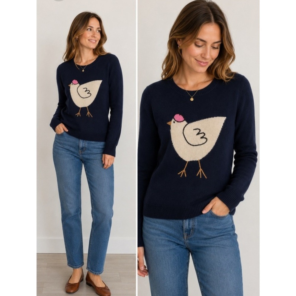 J.Crew French Hen Sweater Navy Wool Cashmere Blend, Style 14492 Tippi, Sz M